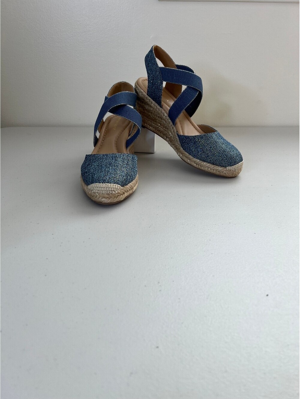 Easy Spirit Women's Meza Casual Strappy Espadrille Wedges Sandal - Blue, - 7.5